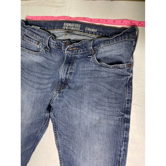 Signature Levi Strauss Mens Straight Leg Blue Jeans Medium Wash 36x32 Stretch - Picture 5 of 14